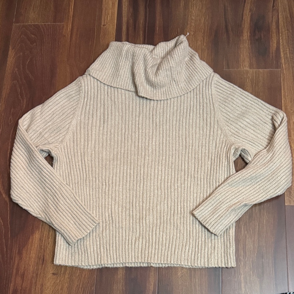 Rachel Zoe Ribbed Light Tan Cowl Neck Sweater Size XL